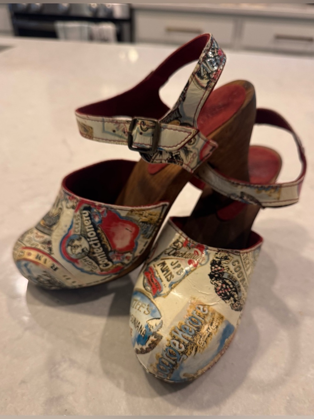 Womens Rare Vintage Leather Clog Sandal Wooden Platform Wedge Mary Jane Travel